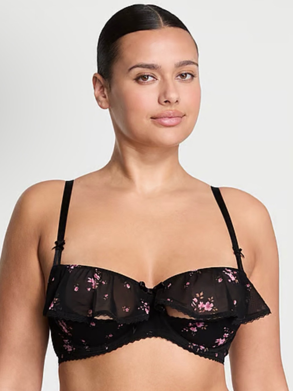 Victoria's Secret Black Floral Ruffle Underwire Bra